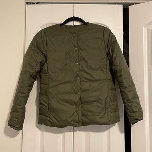 Olive green Muji packable down coat
